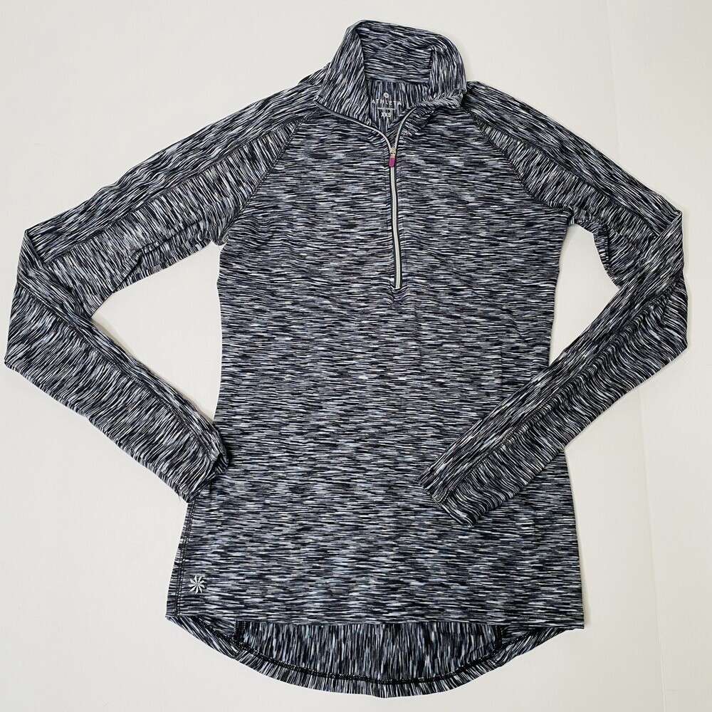 Athleta 1/4 zip Black White Space Dye Pull Over Activewear Long-Sleeve Size XXS - Picture 2 of 9